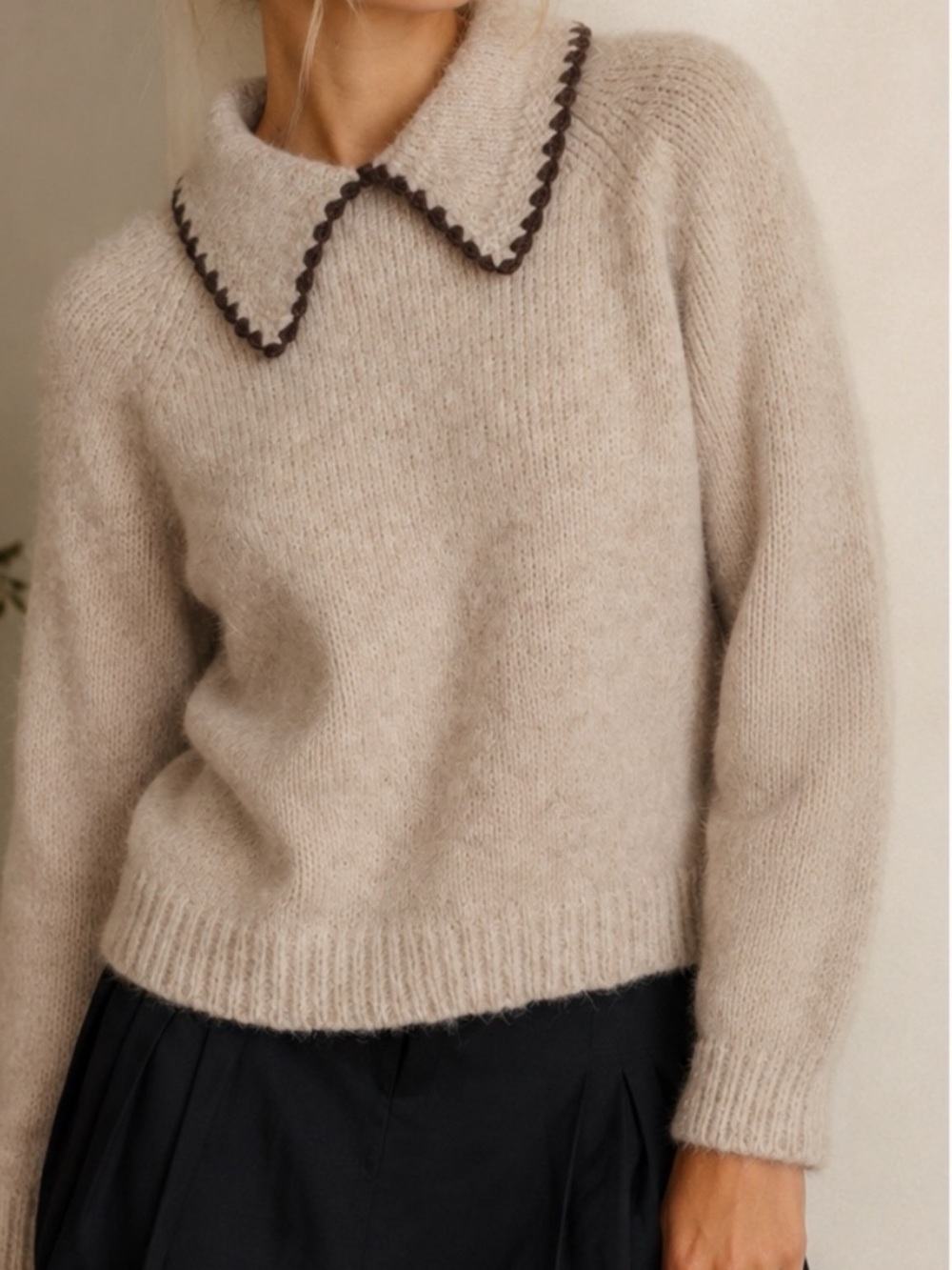 BAILEY 44 Oat & Brown Crochet Collar Knit Sweater Women’s Small MSRP $179